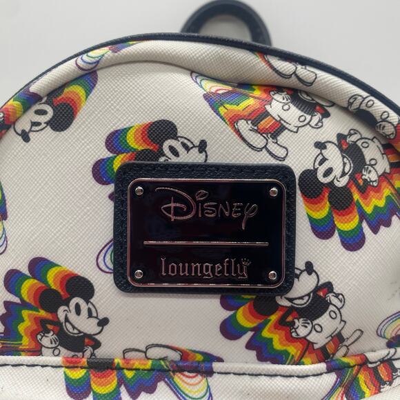 Disney Mickey Mouse Loungefly White Rainbow Mini Backpack Adjustable Vacation main image 8